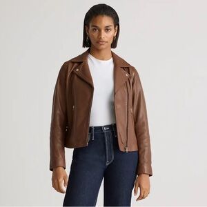 Quince washed leather biker jacket, dark cognac, small, like new - SOLD OUT